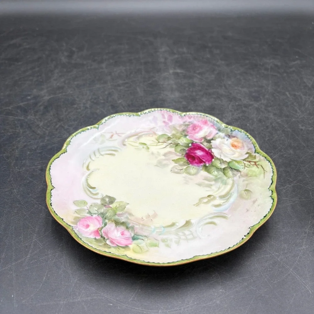 Haviland France Limoges Hand Painted Rose Floral Scalloped Porcelain Plate 7.5